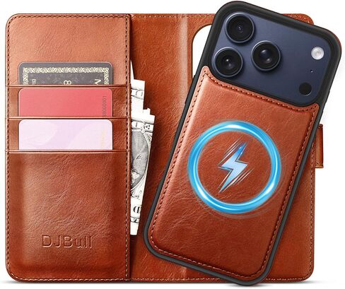 DJBull 2-in-1 Detachable Wallet Case for iPhone 17 Pro Max 6.9" RFID Blocking Flip Folio with Card Holder | PU Leather Shockproof Protective Cover Women Men for Apple 17 Pro Max Phone Case Light Brown in Saudi Arabia
