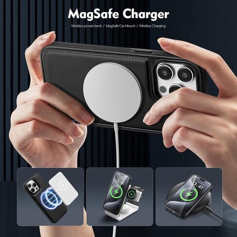 متوافق مع حافظة Magsafe 2 في 1 لهاتف iPhone 14 Pro Max قابلة للفصل مع حامل بطاقات للنساء والرجال، جلد PU مغناطيسي RFID مع فتحات ائتمان بمسند قلاب، لهاتف Apple 14 ProMax، أسود in Saudi Arabia