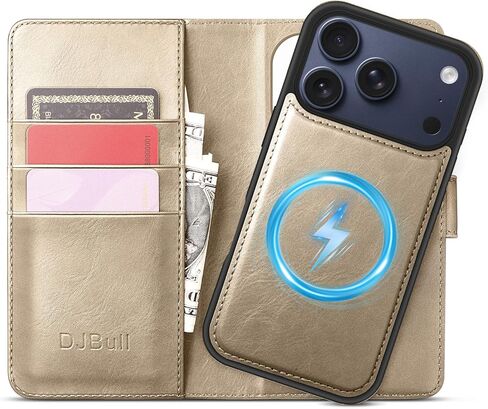 DJBull 2-in-1 Detachable Wallet Case for iPhone 17 Pro Max 6.9" RFID Blocking Flip Folio with Card Holder | PU Leather Shockproof Protective Cover Women Men for Apple 17 Pro Max Phone Case Light Brown in Saudi Arabia