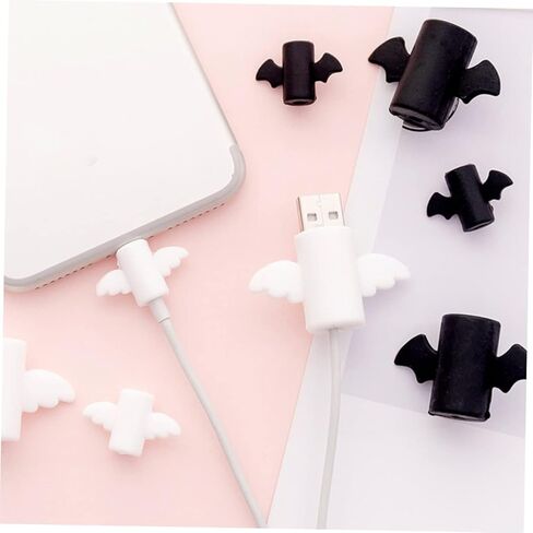 4 قطع من واقي كابل USB بجناح كرتوني لطيف، موفر كابل بيانات الشحن للهواتف يمنع الكسر للاستخدام اليومي باللون الأسود in Kuwait