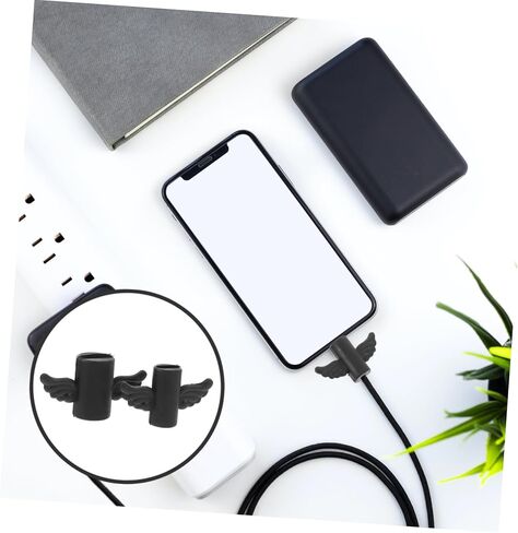 HOMSFOU 4 قطع من كابلات الجناح الكرتونية لحماية سلك USB للشحن ومزامنة البيانات وتصميم لطيف لأسلاك USB باللون الأسود in Saudi Arabia