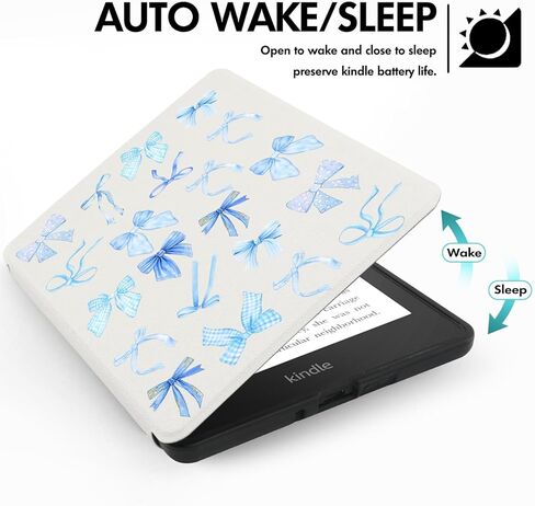 Lovely Cute Blue Grid Bows Case for 7"/6.8" Kindle Paperwhite(12th/11th Generation-2024/202) and Kindle Colorsoft with Hand Strap,Slim Leather Cover Shell with Auto-Wake/Sleep for Kindle 2024 in Kuwait