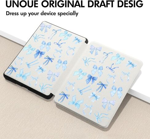 Lovely Cute Blue Grid Bows Case for 7"/6.8" Kindle Paperwhite(12th/11th Generation-2024/202) and Kindle Colorsoft with Hand Strap,Slim Leather Cover Shell with Auto-Wake/Sleep for Kindle 2024 in Kuwait