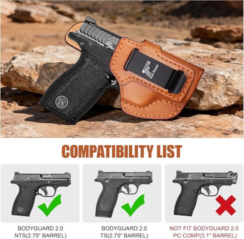 GUN & FLOWER IWB Leather Holster for S&W Bodyguard 2.0, Optic Cut, Concealed Carry Inside Waistband Holster, Fits 1.5"-1.75" Belts, Premium Leather, Right Hand in Saudi Arabia