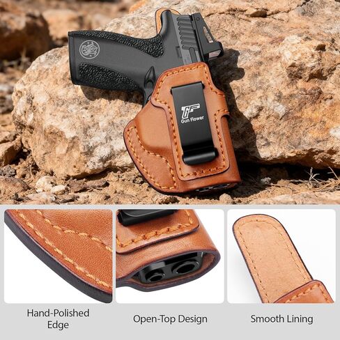 GUN & FLOWER IWB Leather Holster for S&W Bodyguard 2.0, Optic Cut, Concealed Carry Inside Waistband Holster, Fits 1.5"-1.75" Belts, Premium Leather, Right Hand in Saudi Arabia