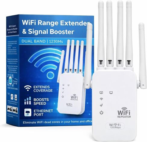 معزز ومكرر إشارة موسع نطاق WiFi - موسع لاسلكي ثنائي النطاق بسرعة 1200 ميجابت في الثانية مع منفذ إيثرنت، يغطي ما يصل إلى 1200 قدم مربع، إعداد سهل in Kuwait
