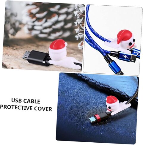 كابل USB 5 قطعة غطاء حماية مضاد للانفصال كابل الشاحن حفلة عيد الميلاد لصالح الهاتف الأبيض ثلج سلك الشاحن النمذجة in Saudi Arabia
