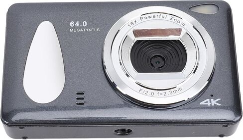 كاميرا رقمية، كاميرا رقمية بدقة 4K بدقة 64 ميجابكسل، تسجيل حلقة التركيز التلقائي بتكبير 18X، محمولة صغيرة الحجم للأطفال والمراهقين والبالغين (رمادي داكن) in Kuwait