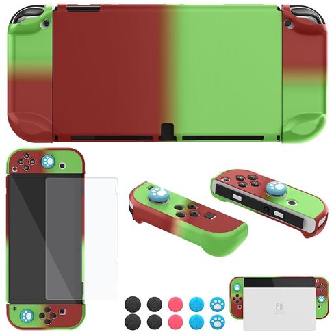 حافظة COMCOOL قابلة للإرساء لجهاز Nintendo Switch OLED - [حماية من السقوط من الدرجة العسكرية بطول 9 أقدام] [مع واقي شاشة من الزجاج المقسى] غلاف حماية لطيف Kawaii لجهاز Nintendo Switch OLED - أحمر وأخضر in Kuwait