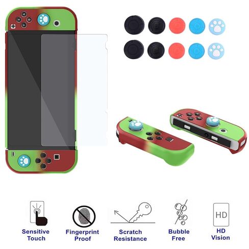 حافظة COMCOOL قابلة للإرساء لجهاز Nintendo Switch OLED - [حماية من السقوط من الدرجة العسكرية بطول 9 أقدام] [مع واقي شاشة من الزجاج المقسى] غلاف حماية لطيف Kawaii لجهاز Nintendo Switch OLED - أحمر وأخضر in Kuwait