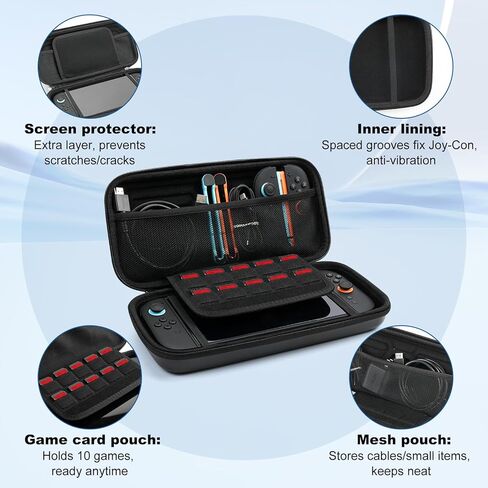 Protective Carrying Case for Nintendo Switch 2, Waterproof Hard Shell Travel Storage Handbag for Nintendo Switch 2 Accessories and Games(Black) in Saudi Arabia