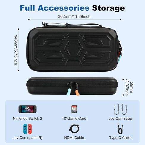 Protective Carrying Case for Nintendo Switch 2, Waterproof Hard Shell Travel Storage Handbag for Nintendo Switch 2 Accessories and Games(Black) in Saudi Arabia