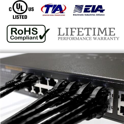 كابل LAN نحاسي Cat6 عالي التحمل مع موصلات RJ45 Snagless | 1 عبوة 25 قدم | 24AWG 550 ميجا هرتز | مدرج في قائمة UL | أقصى سرعة 10 جيجابايت لشبكات الكمبيوتر السريعة | أسود in Kuwait