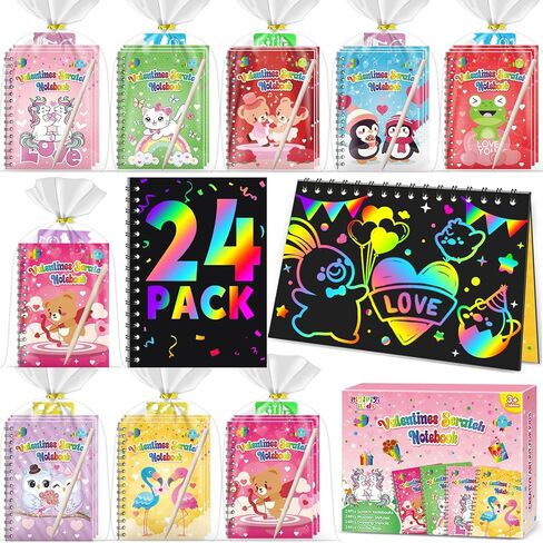 Party Favors for Kids 4-8-12: 24 Pack Christmas Scratch Rainbow Art Crafts Notebook, Coloring Book Goodie Bags Stuffers Kit, Bulk Birthday Gift Classroom Prizes Girl Boy Toddler Christmas in Saudi Arabia