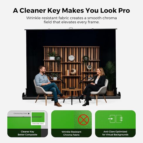 NearStream Green Screen Backdrop 78.7 x 89.3 in, Chroma Key Background, Auto-Locking Portable Foldable Fabric for Video Recording/Streaming/Photography/Zoom & Virtual Meetings, Pull-Up Design (VK50) in Saudi Arabia