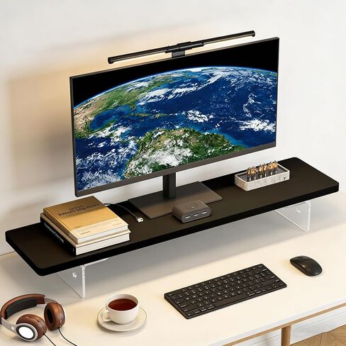 Computer Monitor Stands, Wood & Acrylic Computer Monitor Stand, Desk Monitor Stand Underneath Storage For Office, Home, School Supplies, 31.5" L (White) in Saudi Arabia