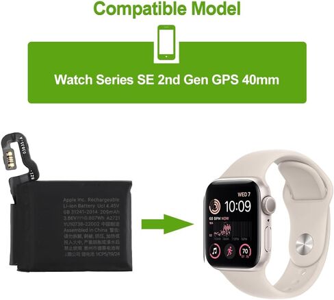 بطارية بديلة قابلة لإعادة الشحن 0 دورة HE342 A2721 متوافقة مع Apple Watch SE 40mm A2721 2022 GPS بطارية ليثيوم أيون 209 مللي أمبير في الساعة مع أدوات in Saudi Arabia