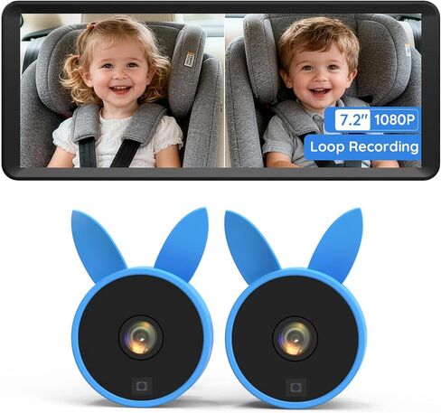 كاميرا مراقبة الطفل Babyvue BV3 MAX مزدوجة السيارة مع تسجيل، كاميرا المقعد الخلفي بشاشة مقسمة 7.2 بوصة، رؤية ليلية بالأشعة تحت الحمراء 1080 بكسل، إعداد سهل للتوأم وطفلين in Kuwait