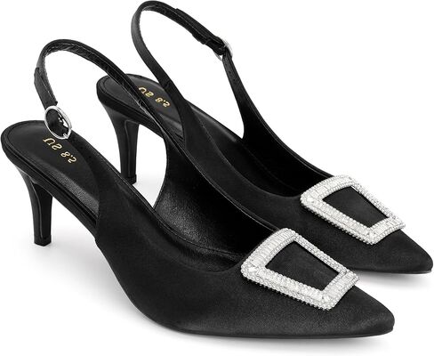 Perphy Rhinestone Stiletto Heel Sandals Satin Buckle Pointed Toe Pumps for Women in Saudi Arabia