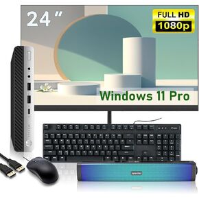 HP ProDesk 600 G4 Mini Desktop PC with 24" FHD Monitor and RGB Speakers PC Set, Intel Core i5-8500T, 8 GB RAM, 256 GB SSD, USB Keyboard & USB Mouse, Windows 11 Pro (Renewed) in Kuwait
