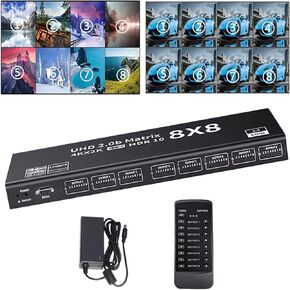 HDMI مصفوفة التبديل 8 × 8 4K المتفجرة HDMI2.0 موزع مصفوفة 8 في 8 خارج مصفوفة فيديو التبديل الفاصل HD 4K @ 60 هرتز دعم RS232 EDID IR التحكم عن بعد HDR 18 جيجابت في الثانية 3D 3.5 ملم صوت ستيريو بلو راي DVD et in Kuwait