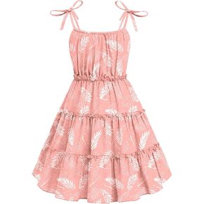 Arshiner Girls' Summer Sundress Boho Spaghetti Strap Ruffled Tiered Dresses Casual Midi Cami Dress in Saudi Arabia