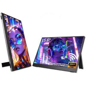شاشة QQU مقاس 15.6 بوصة محمولة لاسلكية، اتصال WiFi، شاشة ألعاب HDR Eye Careful، موسع شاشة كمبيوتر FHD IPS/HDR مع مكبرات صوت مدمجة، متوافق مع جهاز الكمبيوتر المحمول والهاتف PS4/PS5 Switch in Kuwait