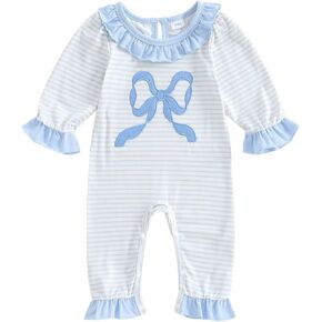 الوليد طفلة الخريف الشتاء الملابس القوس بذلة مخطط بيتر بان طوق فقاعة رومبير كشكش قطعة واحدة وتتسابق in Kuwait