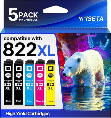 822XL Ink Cartridges Remanufactured Replacement for Epson 822XL Ink Cartridges 822 XL use with Pro WF-3820 WF-4820 WF-4830 WF-4833 WF-3823 Printer (5 Pack, Black Cyan Magenta Yellow) in Saudi Arabia