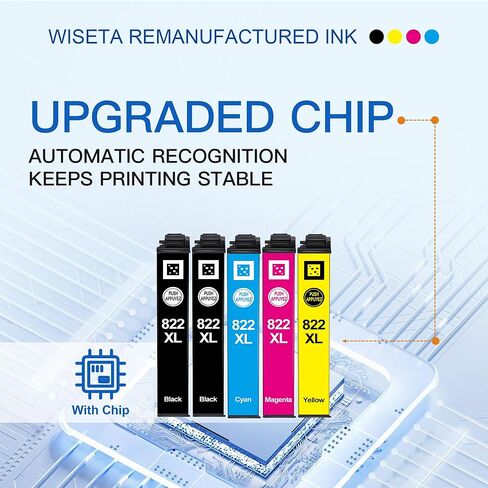 822XL Ink Cartridges Remanufactured Replacement for Epson 822XL Ink Cartridges 822 XL use with Pro WF-3820 WF-4820 WF-4830 WF-4833 WF-3823 Printer (5 Pack, Black Cyan Magenta Yellow) in Saudi Arabia