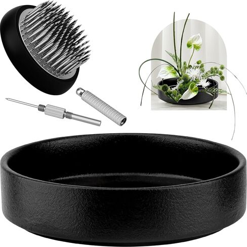 Gresorth Japanese Ikebana Vase Kit with 2 Inch Flower Frog Decoration Floral Arrangement Fixed Tool Kenzan Pin Frog Container for DIY Craft Plant - 6.8 Inch Bowl Pot in Saudi Arabia