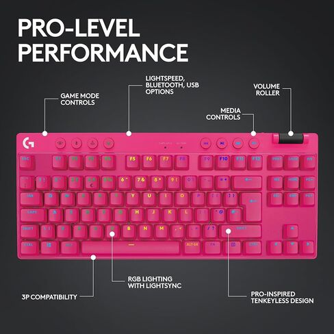 لوحة مفاتيح الألعاب اللاسلكية Logitech G PRO X TKL Lightspeed، تصميم محمول للغاية بدون مفتاح، LIGHTSYNC RGB، أغطية مفاتيح PBT، مفاتيح تعمل باللمس (GX Brown) - أرجواني in Saudi Arabia