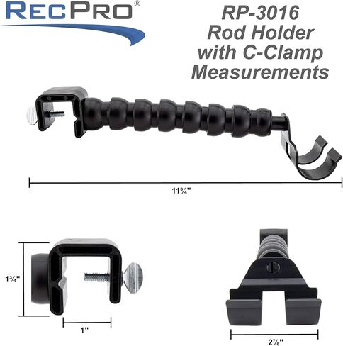 حامل قضيب متعدد المرن لمعدات صيد الأسماك من RecPro | حامل على شكل C-Clamp | المشبك يصل إلى 1 " in Kuwait