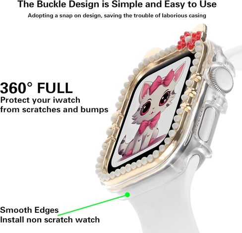 حافظة كارتون ممتصة للصدمات متوافقة مع غطاء ساعة ابل للنساء سلسلة iWatch 9 8 7 41 ملم 45 ملم، السلسلة 6 5 4 SE 2 40 ملم 44 ملم، غطاء وجه واقٍ لطيف على شكل قطة شفاف وواقي صلب من البولي كربونات in Kuwait