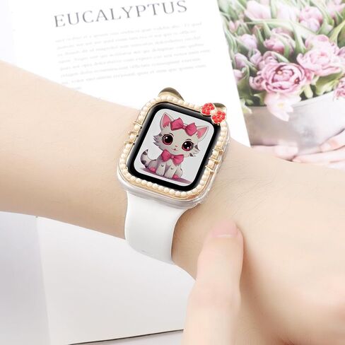 حافظة كارتون ممتصة للصدمات متوافقة مع غطاء ساعة ابل للنساء سلسلة iWatch 9 8 7 41 ملم 45 ملم، السلسلة 6 5 4 SE 2 40 ملم 44 ملم، غطاء وجه واقٍ لطيف على شكل قطة شفاف وواقي صلب من البولي كربونات in Kuwait