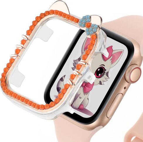 حافظة كارتون ممتصة للصدمات متوافقة مع غطاء ساعة ابل للنساء سلسلة iWatch 9 8 7 41 ملم 45 ملم، السلسلة 6 5 4 SE 2 40 ملم 44 ملم، غطاء وجه واقٍ لطيف على شكل قطة شفاف وواقي صلب من البولي كربونات in Kuwait