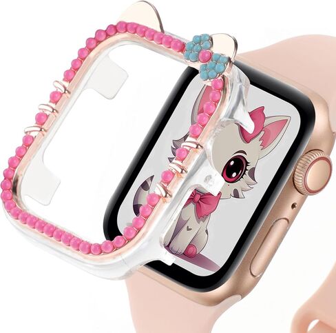 حافظة كارتون ممتصة للصدمات متوافقة مع غطاء ساعة ابل للنساء سلسلة iWatch 9 8 7 41 ملم 45 ملم، السلسلة 6 5 4 SE 2 40 ملم 44 ملم، غطاء وجه واقٍ لطيف على شكل قطة شفاف وواقي صلب من البولي كربونات in Kuwait