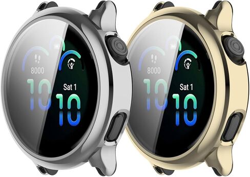 حافظة TPU متوافقة مع Garmin Vivoactive 6 حافظة واقية وغطاء حماية للشاشة متوافق مع ملحقات الساعة الذكية (فضي/ذهبي فاتح) in Saudi Arabia