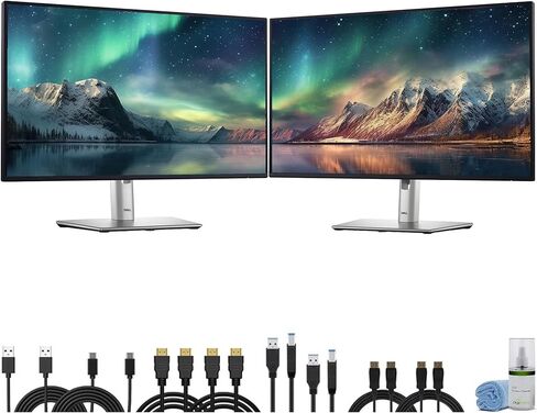 شاشات Dell P2725H مقاس 27 بوصة عالية الدقة (1920 × 1080) IPS LED بمعدل 100 هرتز (2X) إعداد شاشة مزدوجة، إطار نحيف، حامل قابل للإمالة + 2 × كابلات USB-C + مجموعة تنظيف in Saudi Arabia