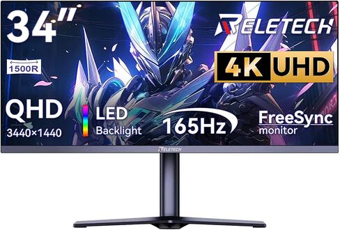 34inch 4K Curved Monitor, WQHD (3440x1440) 165Hz 1500R Ultrawide Gaming Computer Monitor, Support Freesync,1ms Support 1 Audio Out, 2 HDMI & 2 DP, VESA Mount/Tilt Adjustable- (G34WQ) in Saudi Arabia