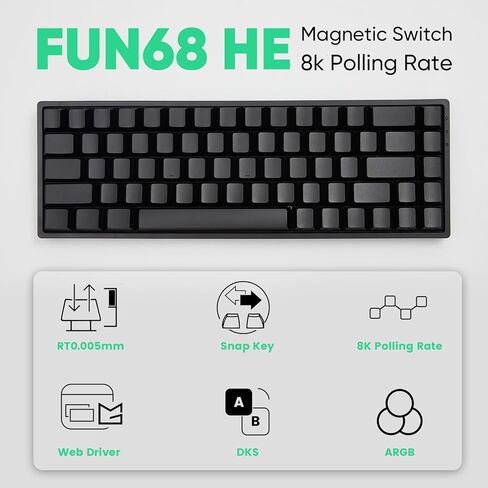 MONSGEEK FUN68 Rapid Trigger Gaming Keyboard 8k SP HE Wired 65% Black Keyboard, Glare Magnetic Switch in Saudi Arabia