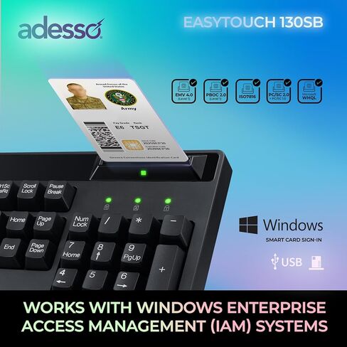 لوحة مفاتيح ميكانيكية سلكية Adesso EasyTouch 130SB مع مفاتيح حمراء، قارئ بطاقات ذكية مدمج، مفتاح التشغيل السريع Copilot AI، 2X أغطية مفاتيح مطبوعة كبيرة، 104 مفتاح بالحجم الكامل لأجهزة الكمبيوتر التي تعمل بنظام Windows in Kuwait