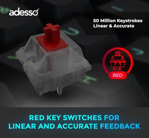 لوحة مفاتيح ميكانيكية سلكية Adesso EasyTouch 130SB مع مفاتيح حمراء، قارئ بطاقات ذكية مدمج، مفتاح التشغيل السريع Copilot AI، 2X أغطية مفاتيح مطبوعة كبيرة، 104 مفتاح بالحجم الكامل لأجهزة الكمبيوتر التي تعمل بنظام Windows in Kuwait