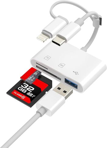 قارئ بطاقة SD لمحول Iphone USB C لـ 17 16 15 14 Pro ملحقات الكاميرا Lightning Micro Phone (3in2) OTG نوع منفذ الإضاءة صور مزدوجة Macbook Laptop مزدوج محمول محول سلك التصوير الفوتوغرافي in Kuwait
