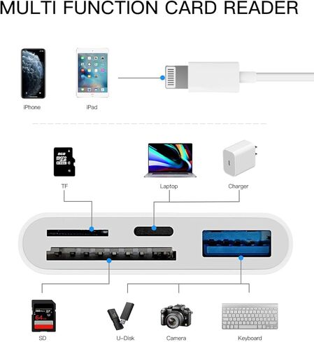 Lightning SD Card Reader(4in1)USB OTG 3.0 Cable Stick Adapter for iPhone 14 pro max Splitter Digital Camera Micro SD TF Memory Transfer Compact Adaptor for iPad for Apple Charging external Flash Drive in Saudi Arabia