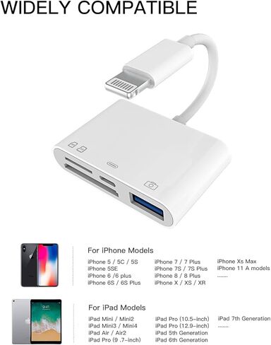Lightning SD Card Reader(4in1)USB OTG 3.0 Cable Stick Adapter for iPhone 14 pro max Splitter Digital Camera Micro SD TF Memory Transfer Compact Adaptor for iPad for Apple Charging external Flash Drive in Saudi Arabia