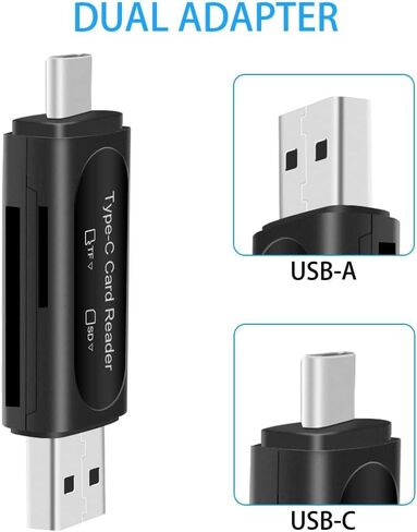 Micro SD Card Reader, 4in1 Type C/USB A to SD/Micro SD/SDXC/SDHC Card Adapter, Dual Card Slot Memory Card Reader, Competible for PC, MacBook, Galaxy, Tablet, Huawei and More in Saudi Arabia
