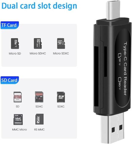 Micro SD Card Reader, 4in1 Type C/USB A to SD/Micro SD/SDXC/SDHC Card Adapter, Dual Card Slot Memory Card Reader, Competible for PC, MacBook, Galaxy, Tablet, Huawei and More in Saudi Arabia