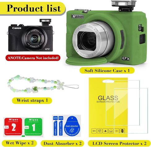 حافظة لكاميرا Canon Powershot G7 X Mark III الرقمية، حماية من السيليكون الناعم مع غطاء عدسة قابل للإزالة، ملحقات G7 X Mark III (2 غطاء زجاجي مقوى، 1 حزام معصم ساحر) - وردي in Saudi Arabia