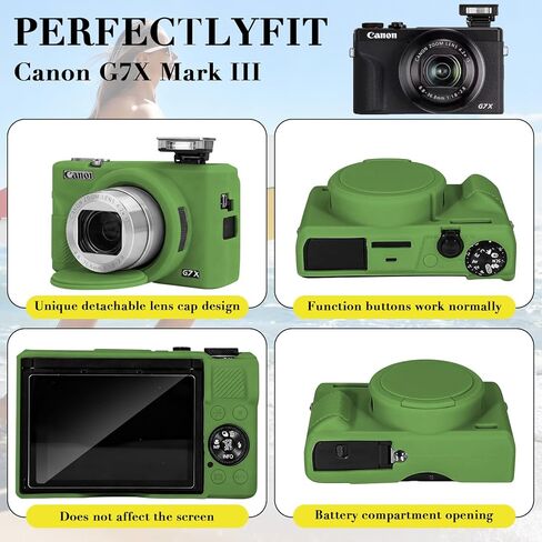 حافظة لكاميرا Canon Powershot G7 X Mark III الرقمية، حماية من السيليكون الناعم مع غطاء عدسة قابل للإزالة، ملحقات G7 X Mark III (2 غطاء زجاجي مقوى، 1 حزام معصم ساحر) - وردي in Saudi Arabia